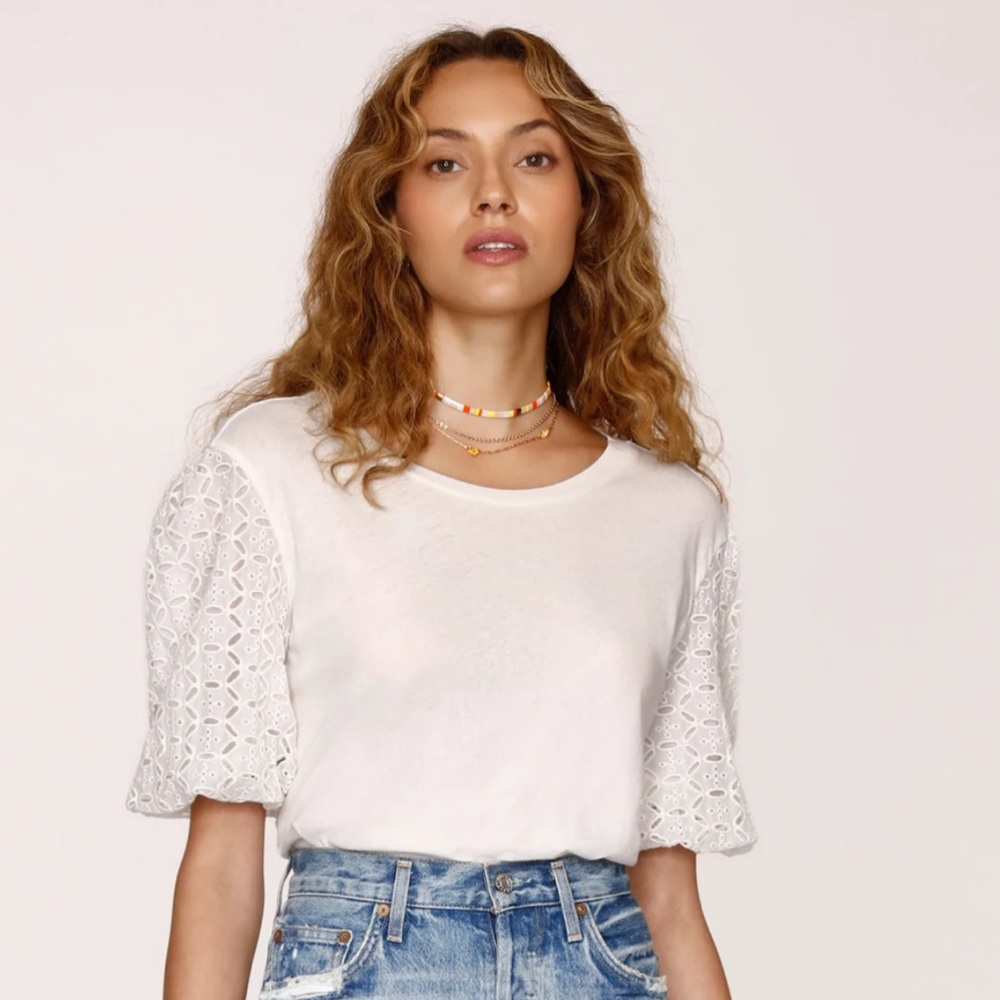 NWT Heartloom Joyce Eyelet Puff Sleeve Tee - Eggshell - M